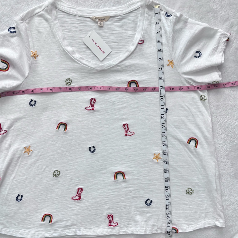 LUCKY BRAND Cowgirl Short Sleeve Embroidered Cotton T-Shirt--1X - Picture 13 of 13